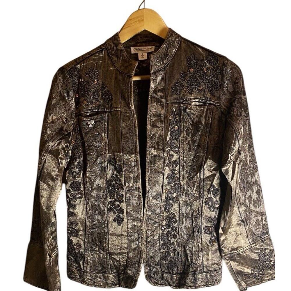 Coldwater Creek Women's Vintage Brown & Orange Jacket Embroidered Sequins Size S